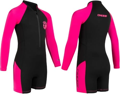 Cressi Kids Shorty Wetsuit - High-Stretch Neoprene - Black/Pink