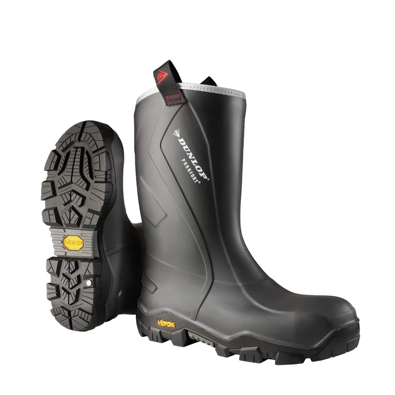DUNLOP Purofort+ Reliance - Unisex Full Safety Waterproof Rigger Work Boot, Black, Antistatic Wellies with Slip-Resistant Vibram Outsole and Steel Toecap for Outdoor and Industrial Work - EU46, UK11