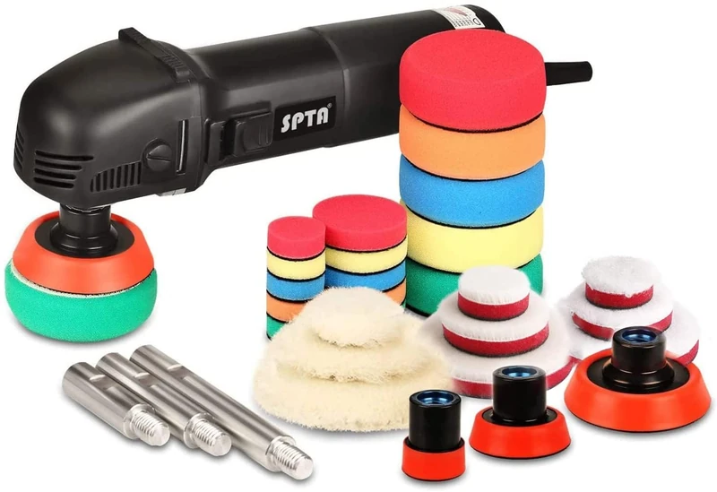 Spta - Mini Polisher with Rotary Polisher, Automatic Details with 27 Pieces, Details of 75mm, 100mm, 140mm, M14 Thread Extension Shaft