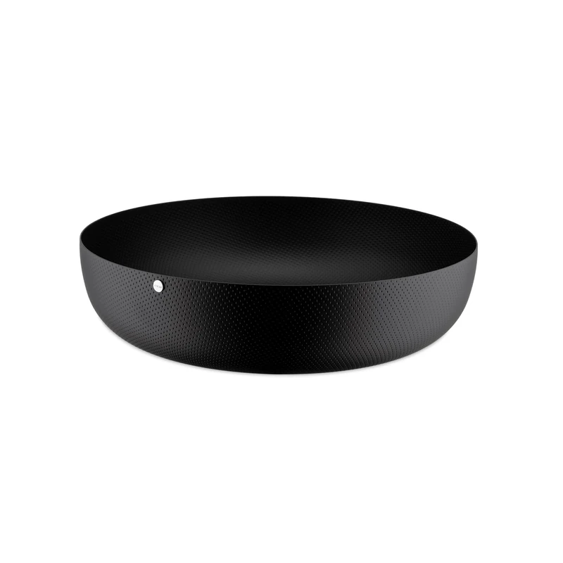 Alessi Jm17/24 BT - Design Round Basket, Coloured Steel with Epoxy Resinand Embossed Decoration, Black, 24 cm