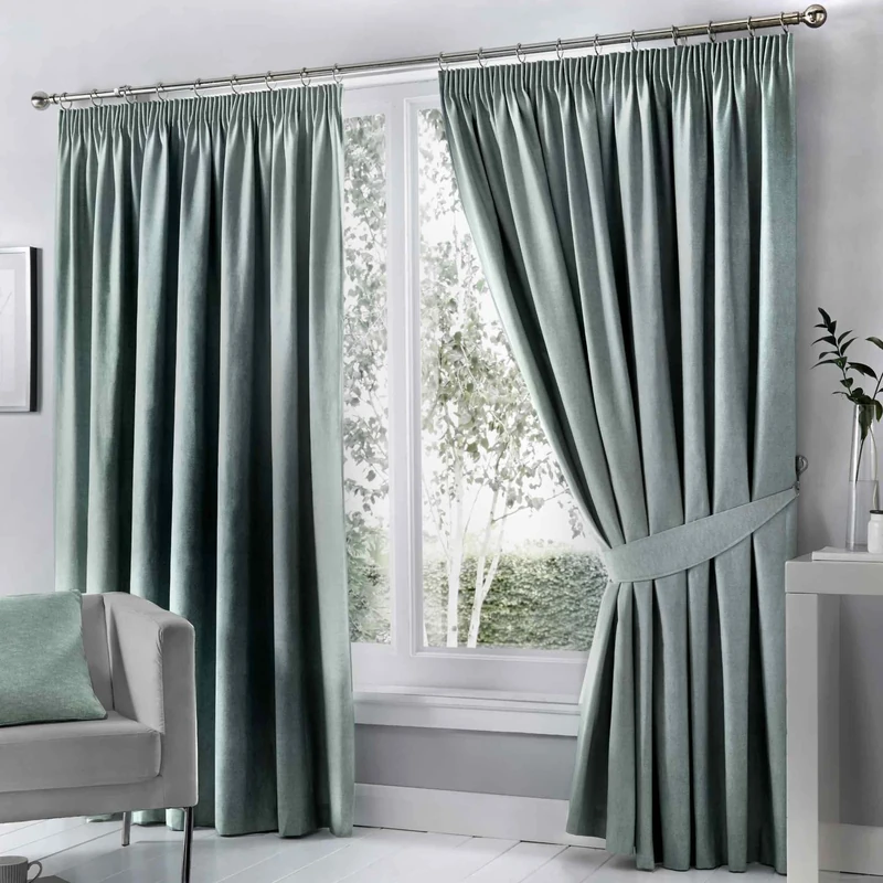 Fusion Duck Egg Blue Blackout Curtains 229x229cm – Pencil Pleat – Thermal Lined – 2 Panels – Light-Blocking Drapes for Bedroom & Living Room – Soft Cotton Look – Elegant Duck Egg Curtains
