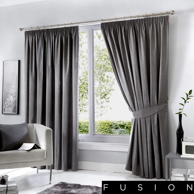 Fusion Charcoal Grey Blackout Pencil Pleat Curtains W66 x L72" – Thermal & Soundproof – 2 Panels – Dark Grey Window Treatment for Bedroom or Living Room - Image 1