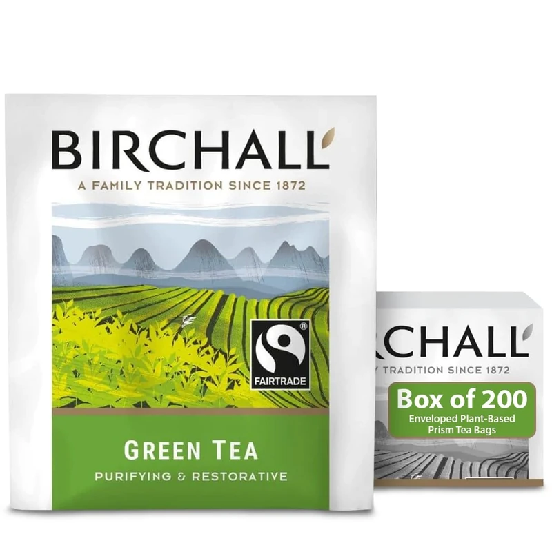 Birchall Tea - Green Tea - Box of 200 Enveloped Plant-Based Prism Tea Bags - Experience the Antioxidant Rich & Delicate Flavor of Healthful & Nutritious Brew for Every Day