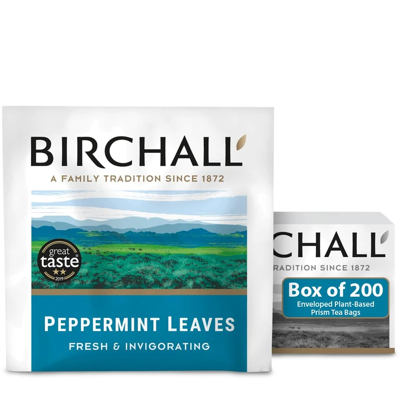 Birchall Tea Bags, Peppermint Tea Gift Set, Caffeine Free Tea Bursting with Full Flavour, Perfect Vegan Gifts, 200 Enveloped Plant-Based Prism Tea Bags x 1 Boxes - 200 Total