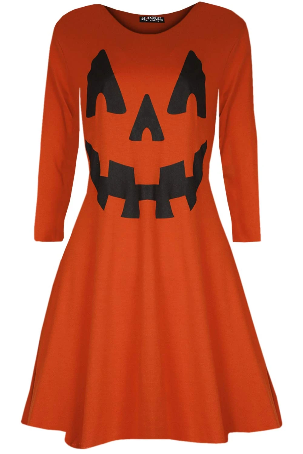 Women Scary Cat Face Fancy Costume Halloween Party Smock Swing Mini Dress (Plus Size (UK 24/26), Pumpkin Orange)