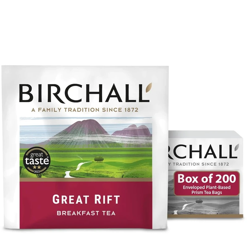 Birchall Great Rift Breakfast Blend Tea - A Timeless Classic to Satisfy Your Morning Cravings, Box of 200 Enveloped Plant Based Prism Tea Bags