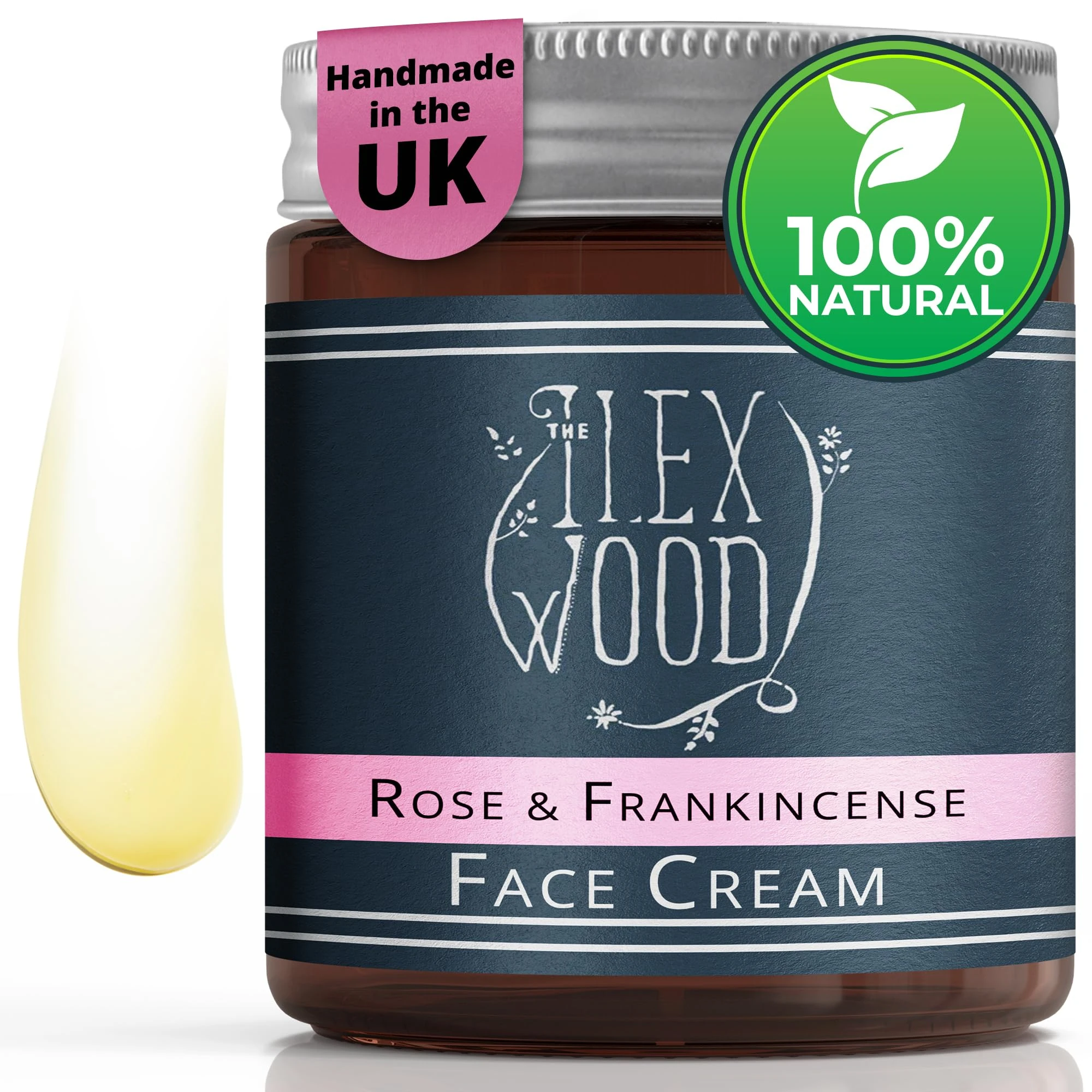 The Ilex Wood - Rose and Frankincense Face Cream - 100% Natural Handcrafted, Vegan, Moisturising, Anti Ageing, Wrinkle and Line Reducing Ingredients, Cruelty-Free, Palm Oil Free, Plastic Free - 60ml