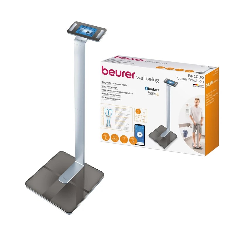 Beurer BF1000 Super Precision Body Composition Analysis Scale With Free Health Management App, Cross Measurement For Analysis Of Isolated Body Areas, BMI Calculator