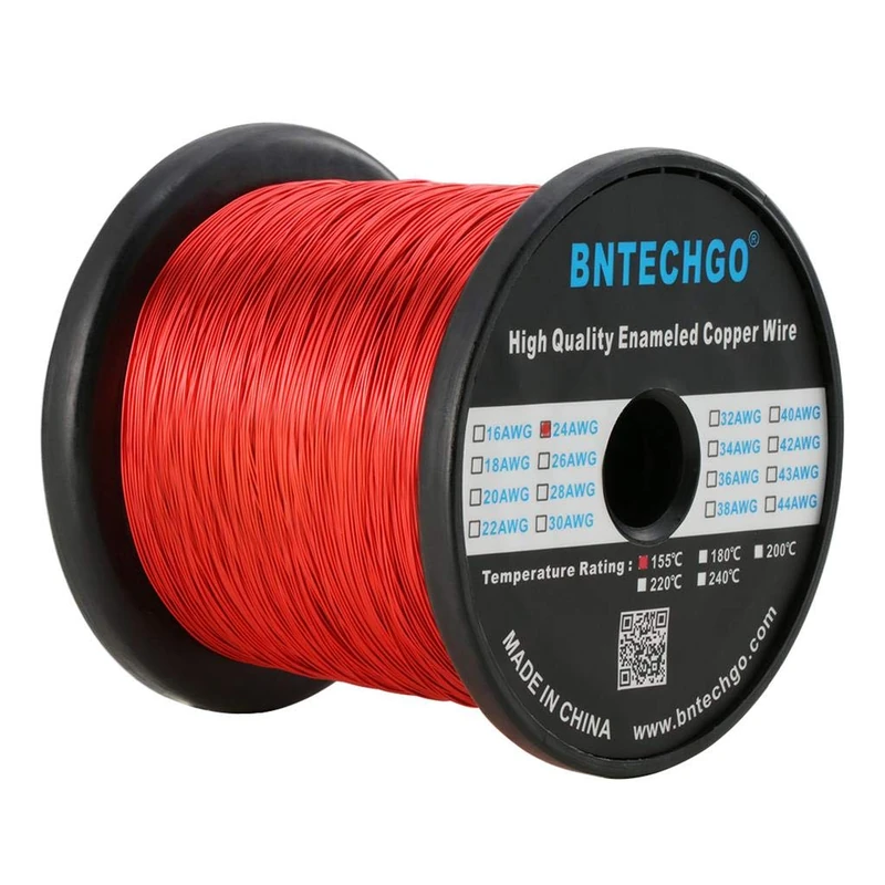 BNTECHGO 24 AWG Magnet Wire - Enameled Copper Wire - Enameled Magnet Winding Wire - 3.0 lb - 0.0197" Diameter 1 Spool Coil Red Temperature Rating 155℃ Widely Used for Transformers Inductors