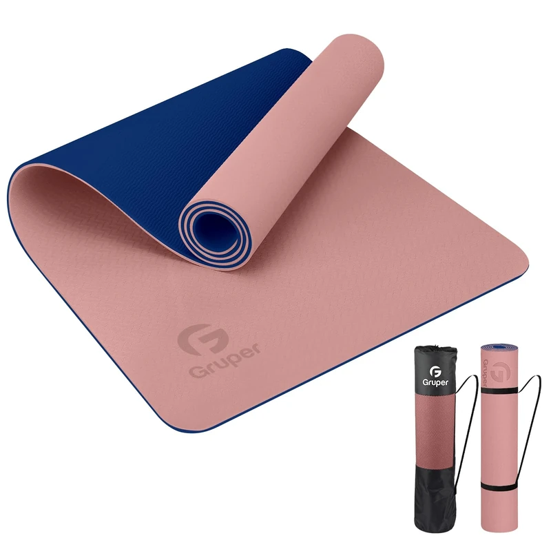 Gruper TPE Yoga Mat,Pro Yoga Mat Eco Friendly Non Slip Fitness Exercise Mat with Carrying Strap,Workout Mat for Yoga, Pilates and Floor Exercises 183 x 61 x 0.6CM