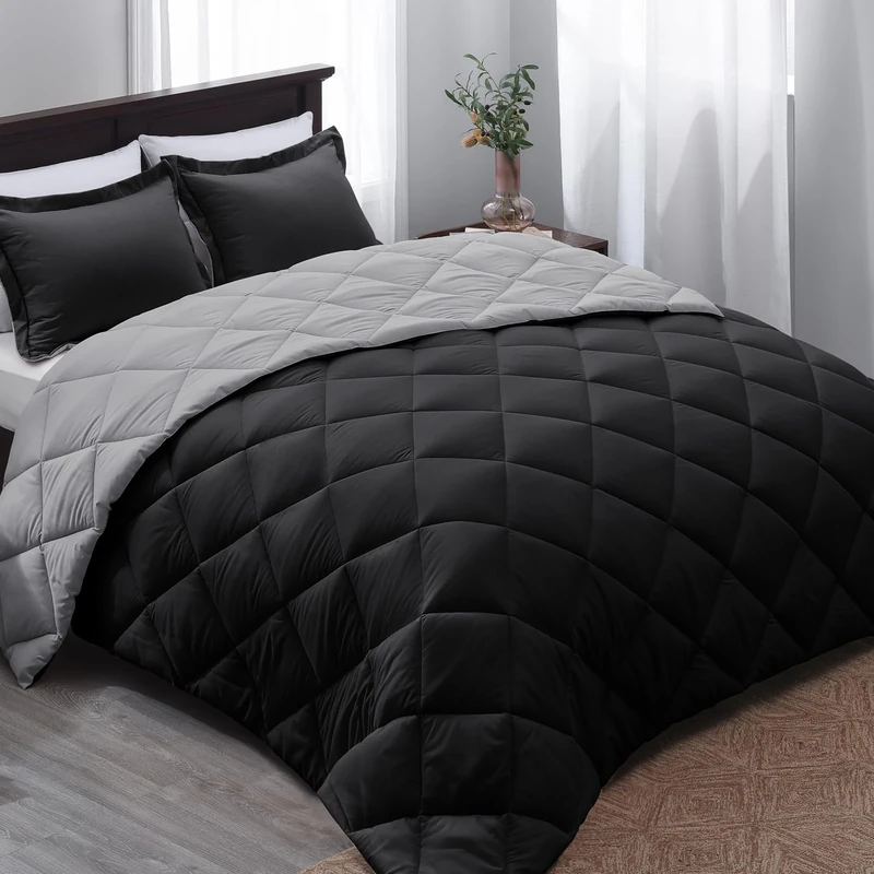 Basic Beyond Down Alternative Comforter Set (Twin, Black/Grey) - Reversible Bed Comforter with 1 Pillow Sham for All Seasons