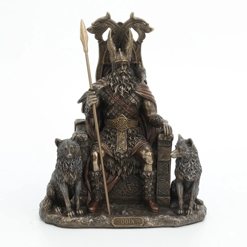 Veronese Design Norse God Odin on Throne with Wolves Bronze Finished Statue