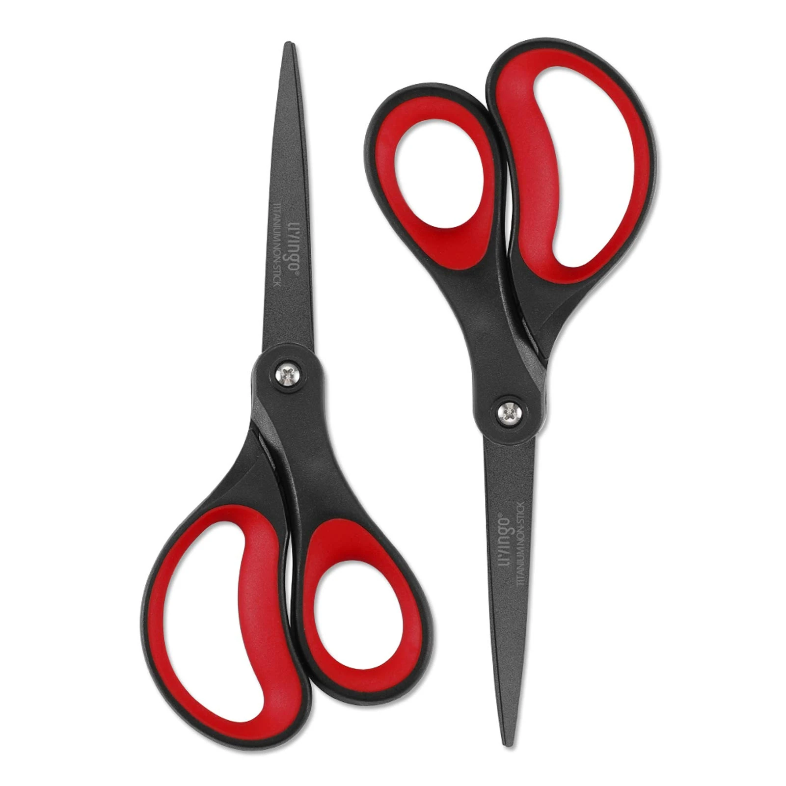 LIVINGO 2 Pack 8" Titanium Non-Stick Scissors, Professional Stainless Steel Comfort Grip, All-Purpose, Straight Office Stationery Craft Paper Fabric Household Sharp Shears Set for DIY(Red/Black)