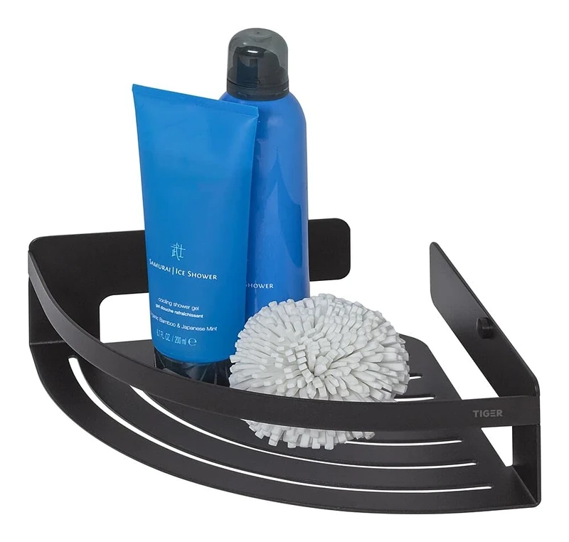 Tiger Caddy Corner Shower Basket Large, Stainless Steel, Black, 22.4 x 70 x 22.4 cm