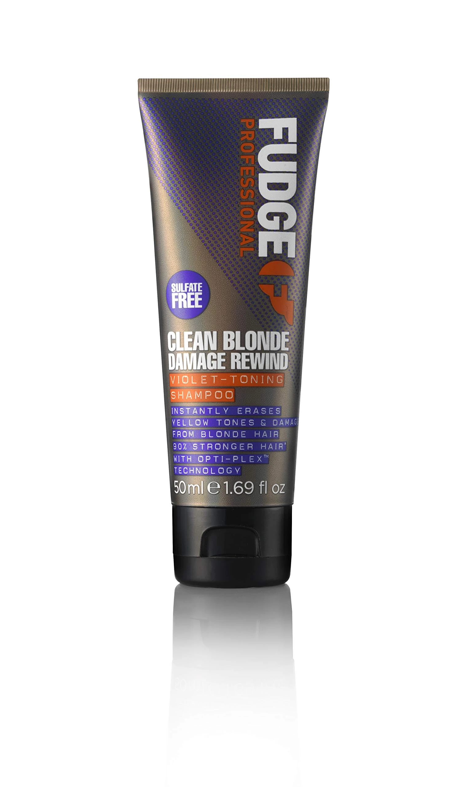Fudge Professional Purple Toning Shampoo, Travel Size, Clean Blonde Damage Rewind Shampoo, For Blonde Hair, 50 ml