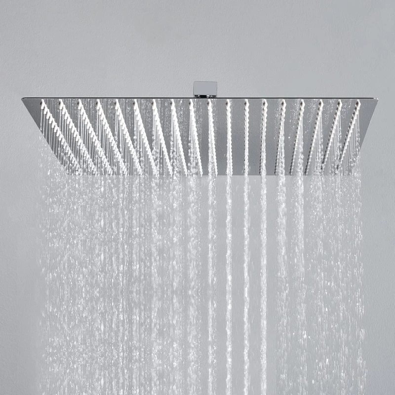 JOHO 304 Stainless Steel Shower Head 40 cm with Anti-Limescale Nozzles Large Waterfall Built-in Shower Head Square 40 x 40 cm Chrome
