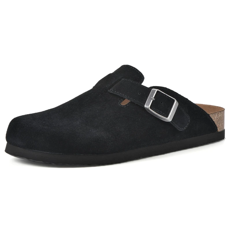 WHITE MOUNTAIN Shoes Bari Leather Footbeds Clog, Black/Suede, 6 UK