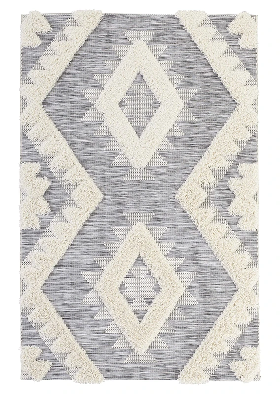 Mint Rugs Tiddas Indoor and Outdoor Vintage Handira Rug 155 x 230 cm Cream Grey