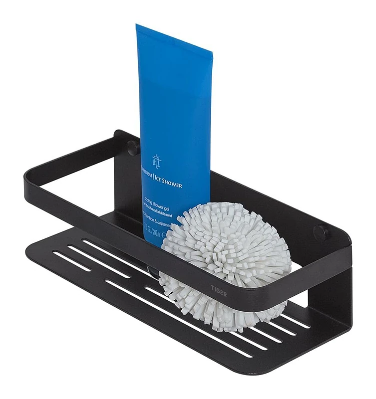 Tiger Caddy Shower Basket Small, Stainless Steel, Black, 24 x 70 x 10.6 cm