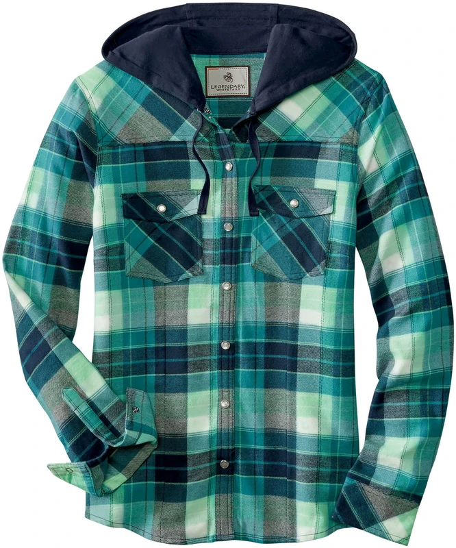Legendary Whitetails Women's Standard Lumber Jane Hooded Flannel Shirt, Frozen River Plaid, Large