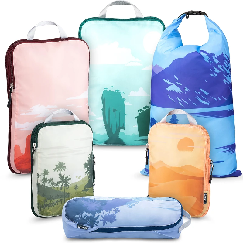 Compression Packing Cubes for Travel- Packing Cubes and Travel Organizers, Graphic, 6Piece