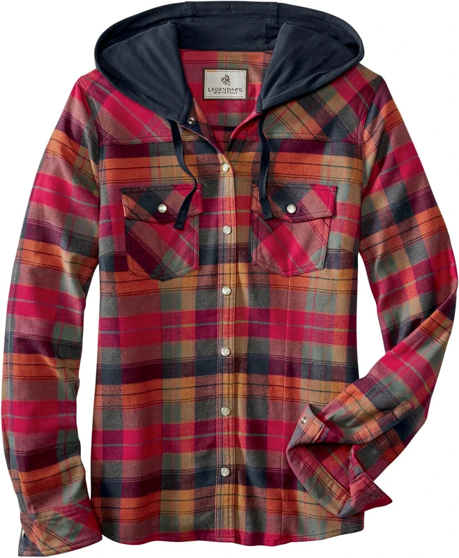 Legendary Whitetails Women's Lumber Jane Hooded Flannel Shirt, Falling Leaves Plaid, XL