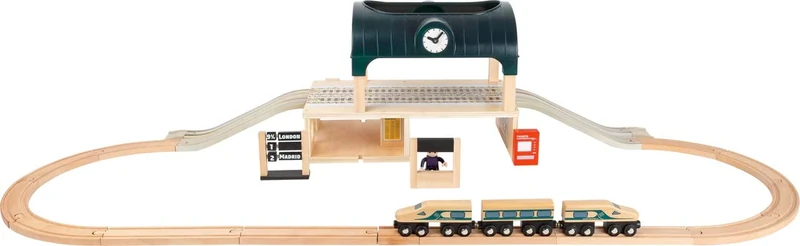 small foot 11235 Central Train Station made of wood, with accessories, express train, conductor, scoreboard and rails, from 3 years