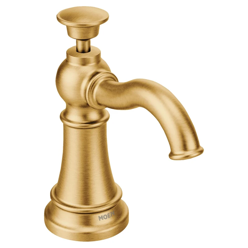 Moen S3945BG Traditional Deck Mounted Kitchen Soap Dispenser with Above The Sink Refillable Bottle, Brushed Gold, 3.69x11.75x5.88