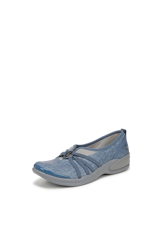 BZees Women's Niche Slip on Sneaker, Washed Denim Fabric, 6 UK