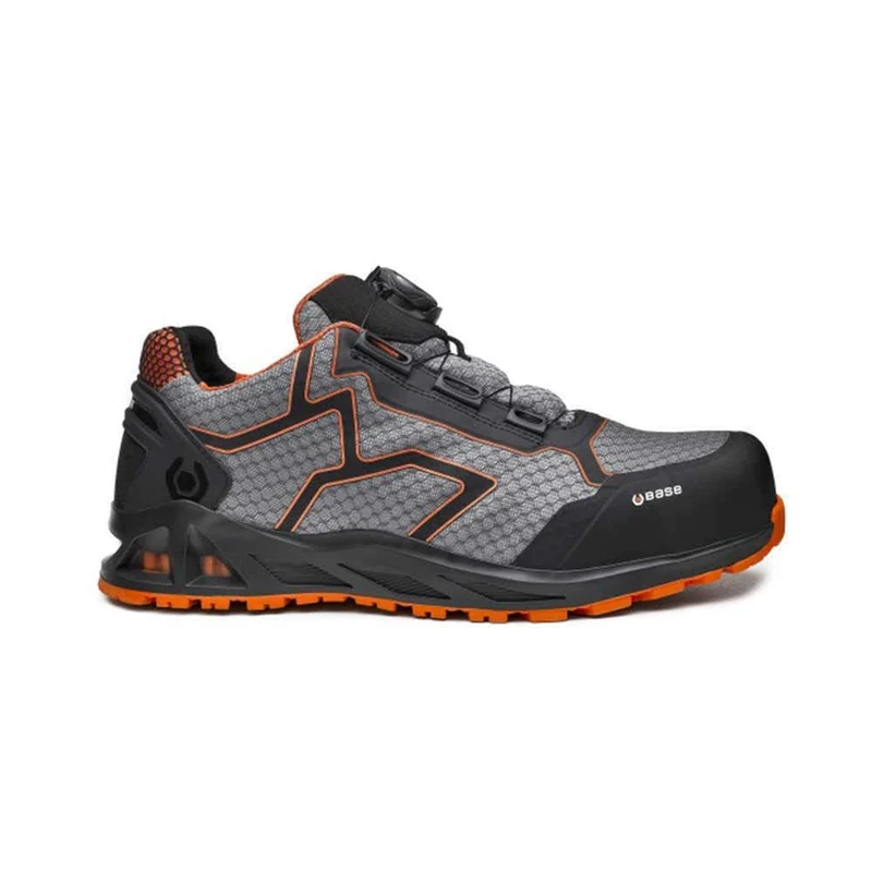 BASE K-JUMP B1005A S1P HRO SRC Aluminium Toe i-daptive Sole Dry’n Air Footbed SmellStop BOA Closure Ballistic Midsole Safety Trainer, Grey/Orange, UK 6