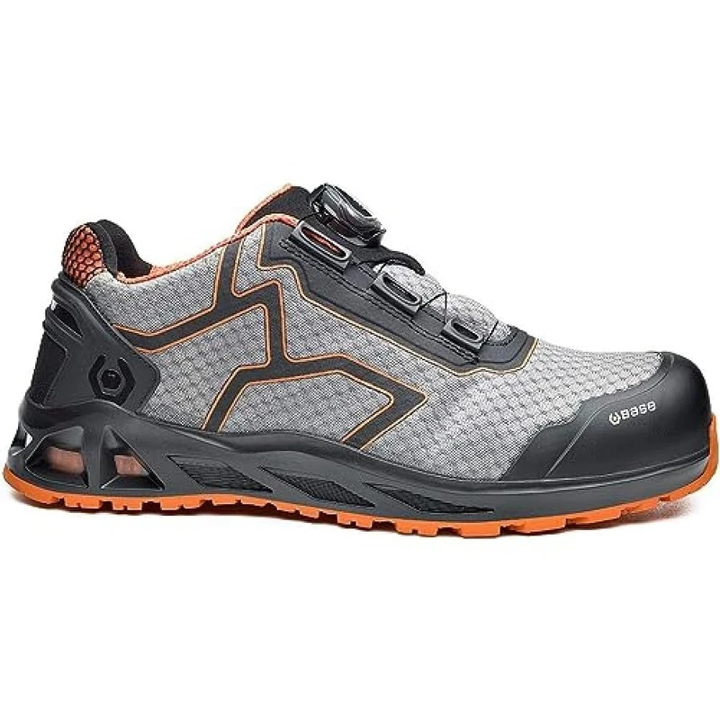 BASE K-JUMP B1005A S1P HRO SRC Aluminium Toe i-daptive Sole Dry’n Air Footbed SmellStop BOA Closure Ballistic Midsole Safety Trainer, Grey/Orange, UK 11