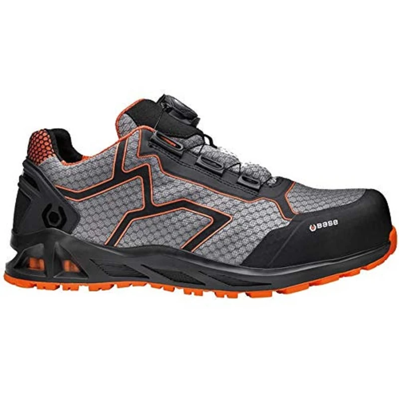 BASE K-JUMP B1005A S1P HRO SRC Aluminium Toe i-daptive Sole Dry’n Air Footbed SmellStop BOA Closure Ballistic Midsole Safety Trainer, Grey/Orange, UK 7