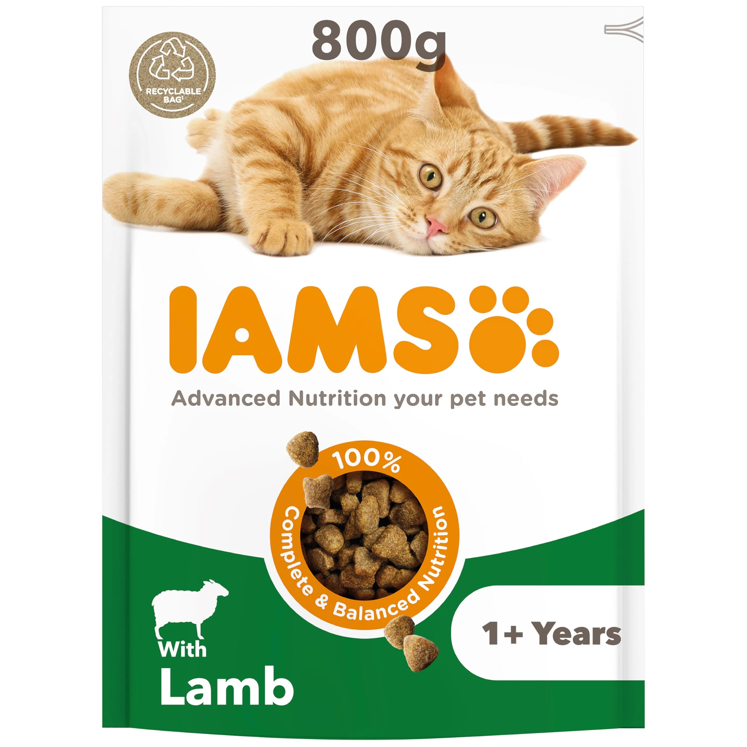 IAMS Adult Dry Cat Food Lamb 800g