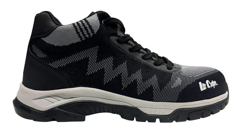 Lee Cooper Workwear Mens Woven Lightweight Protective Steel Toecap Composite Midsole Work Safety Shoe Mid-Cut Trainer S1P / SRA, Black/Grey, 10 UK/44 EU