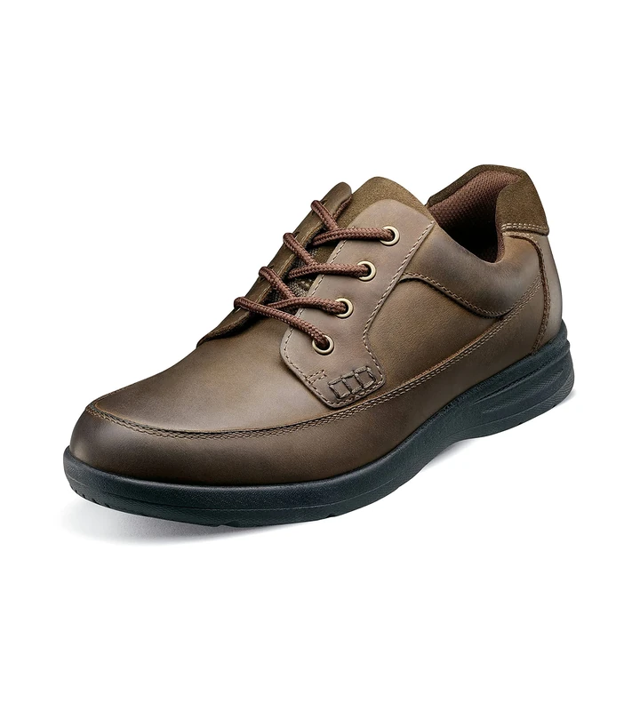 Nunn Bush Men's Cam Moc Toe Casual Lace-up with Comfort Gel and Memory Foam Oxford, Brown Crazy Horse, 8 XW US