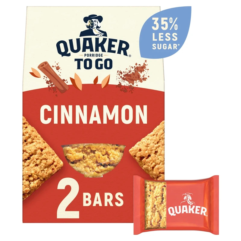 Quaker Porridge To Go Cinnamon Breakfast Bars, 2 x 55 g