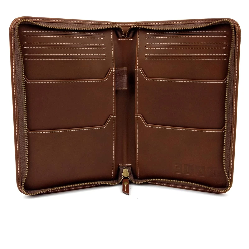 EXCELLO GLOBAL PRODUCTS Travel Wallet & Passport Holder, Brown Split Grain Material