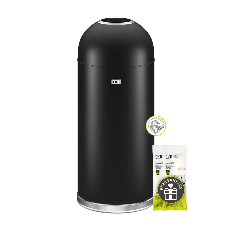EKO Eternal 56L Stainless Steel Rubbish Bin- Black Metal Rubbish Bin for Commercial Setting and Moden Home Kitchens