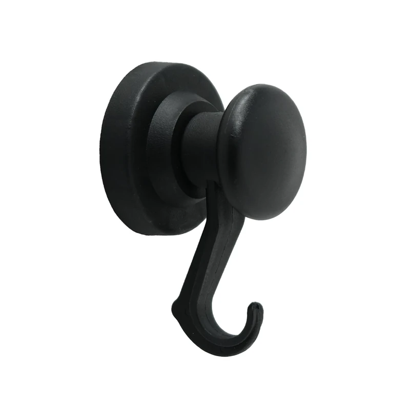 Black Rubber Coated Neodymium Magnet with Swivel Hook for Holding Rope, Wires and Clothing - 43mm dia (Pack of 20)