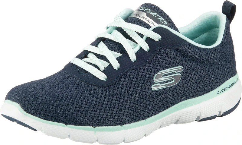 Skechers Women's Flex Appeal 3.0 First Insight Trainers, Navy Mesh Aqua Trim, 3 UK