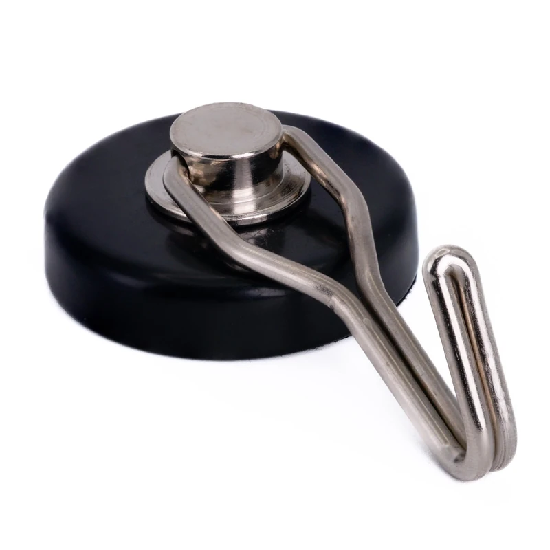 FIRST4MAGNETS Rubber Coated Ferrite Pot Magnet with Swivel Hook for Hanging, Holding or Displaying Items - 36mm Dia - Pack of 20