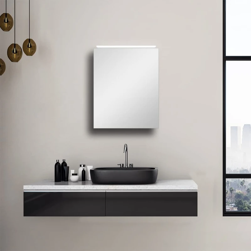 Talos Mirage Mirror Cabinet, Glass, Silver, 50 x 60 cm - Image 1