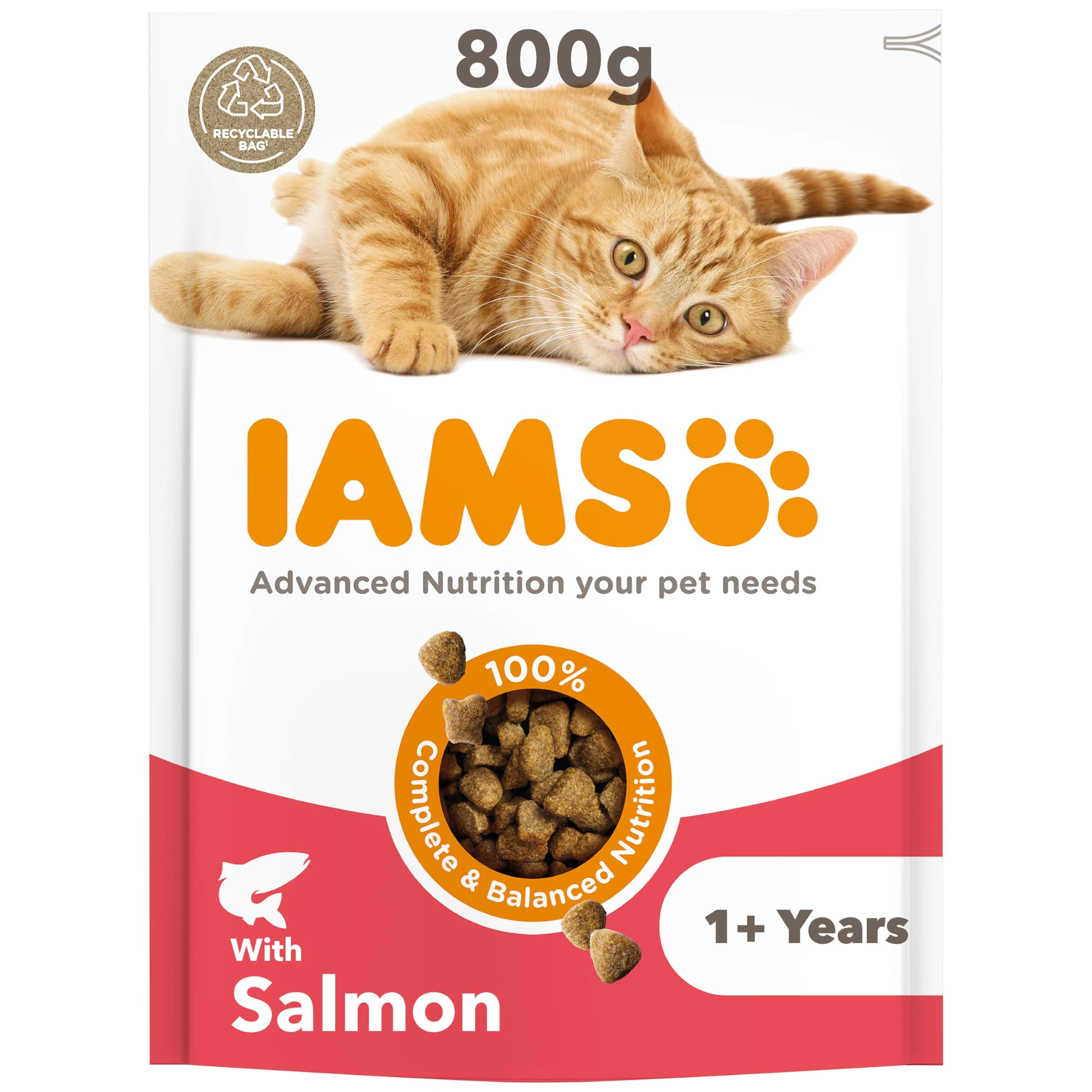 IAMS Adult Dry Cat Food Salmon 800g