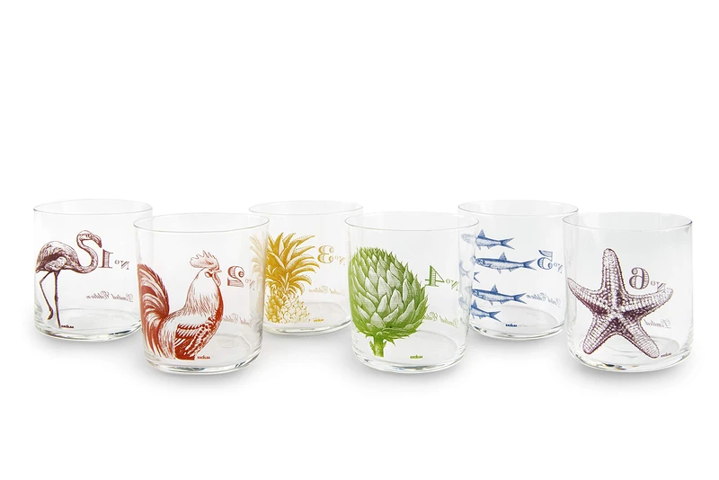Excelsa Flora & Fauna Set of 6 Water Glasses, Glass, Multicoloured