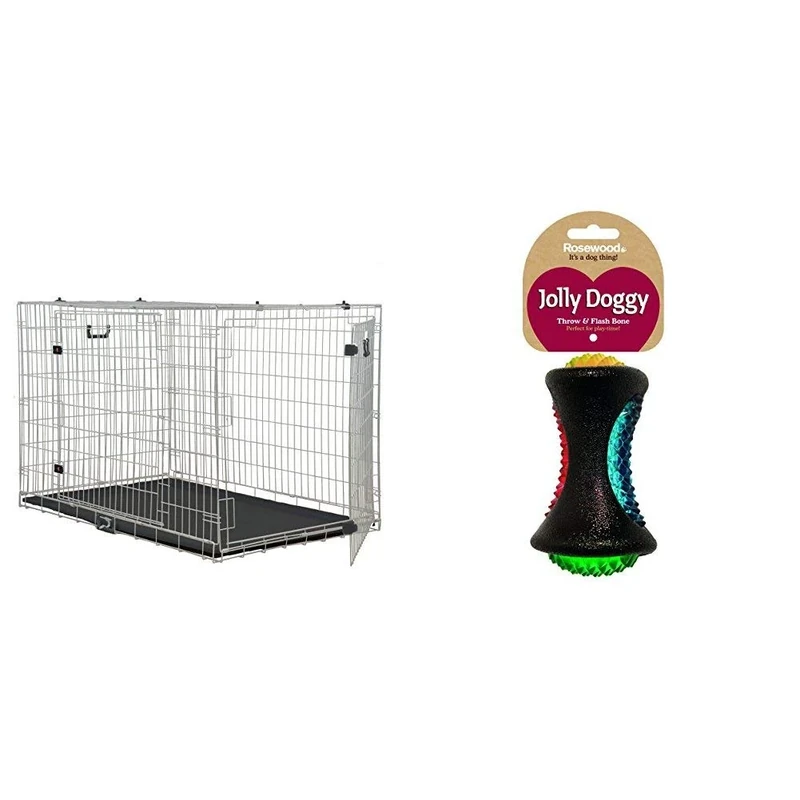 Rosewood Options Dog Cage Large 91 cm x 64 cm x 69 cm with Rosewood Jolly Doggy Throw and Flash Rubber Bone Dog Toy, 13 cm
