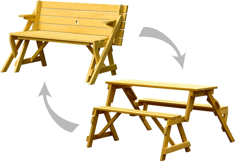 dobar 29301FSCe Picnic Bench 2-in-1 Large | Multifunctional Garden Bench | Picnic Table Solid Wood | Bench and Table 4 People | Outdoor Seating Set | 138 x 144 x 77 cm | Natural