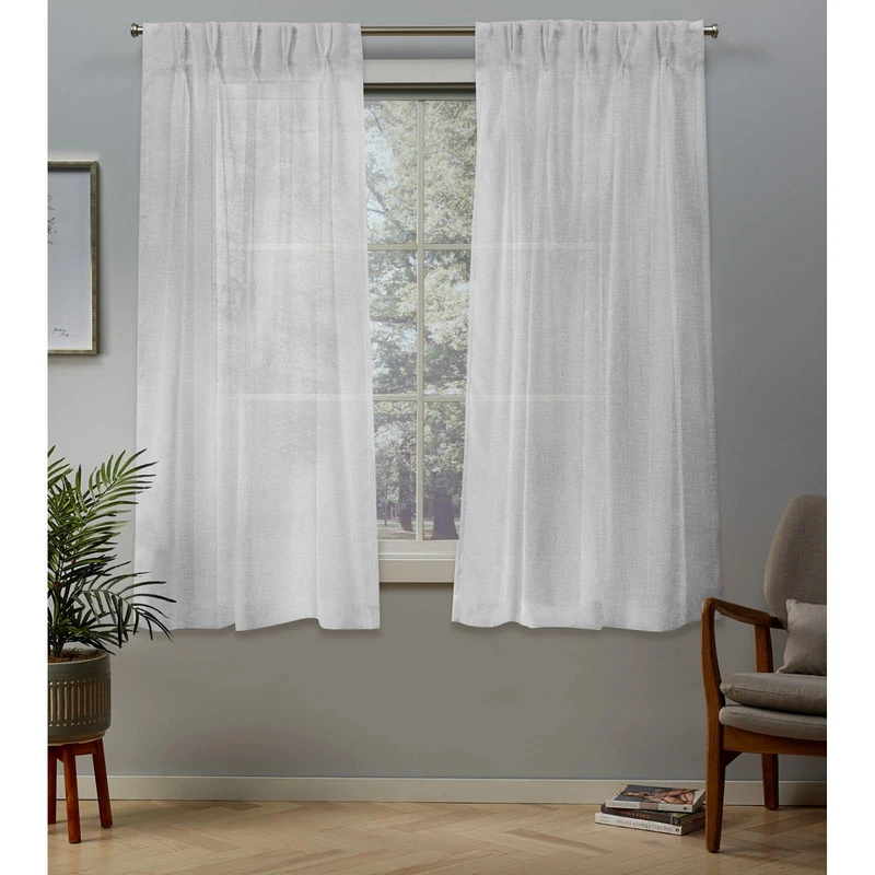 Exclusive Home Curtains Belgian Sheer Pinch Pleat Top Panel Pair, Winter White, 30x63, 2 Piece