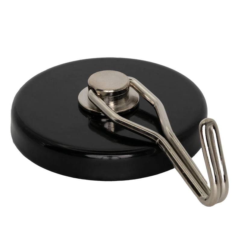FIRST4MAGNETS Rubber Coated Ferrite Pot Magnet with Swivel Hook for Hanging, Holding or Displaying Items - 52mm Dia - Pack of 10
