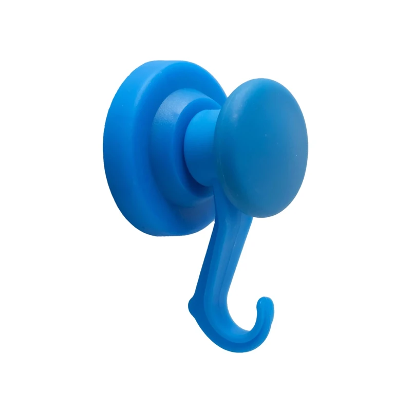 FIRST4MAGNETS Blue Rubber Coated Neodymium Magnet with Swivel Hook for Holding Rope, Wires and Clothing - 43mm Dia (Pack of 10)