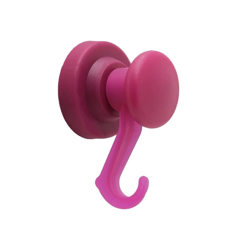 Purple Rubber Coated Neodymium Magnet with Swivel Hook for Holding Rope, Wires and Clothing - 43mm dia (Pack of 10)
